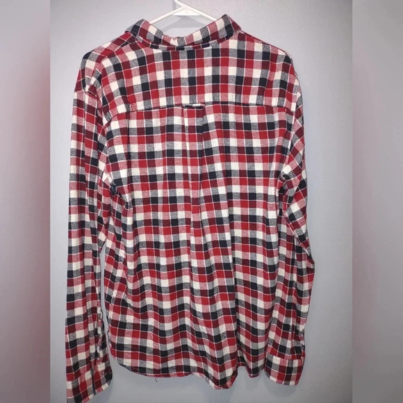 True craft men's L red black cotton flannel button down pockets - Picture 2 of 4